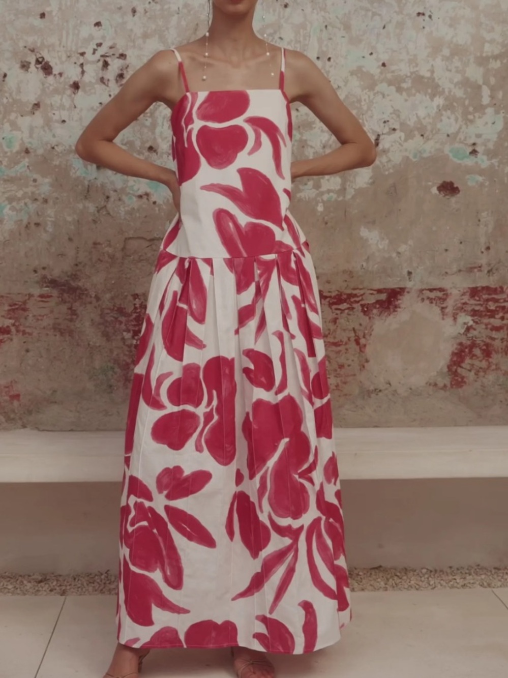 Spaghetti Strap Pink Floral Maxi summer beach Dress - Picture 3 of 9